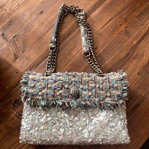 Kurt Geiger Tweed Pearl and Sequin Embellished Hand Bag.